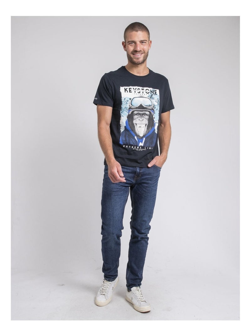 Camiseta cuello redondo de puro algodón JACOSKI Azul marino - Kiabi