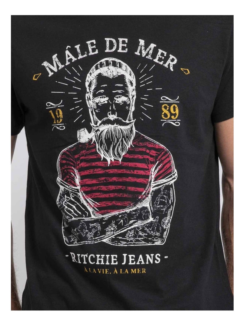 Camiseta cuello redondo de puro algodón JAMEKONG Negro - Kiabi