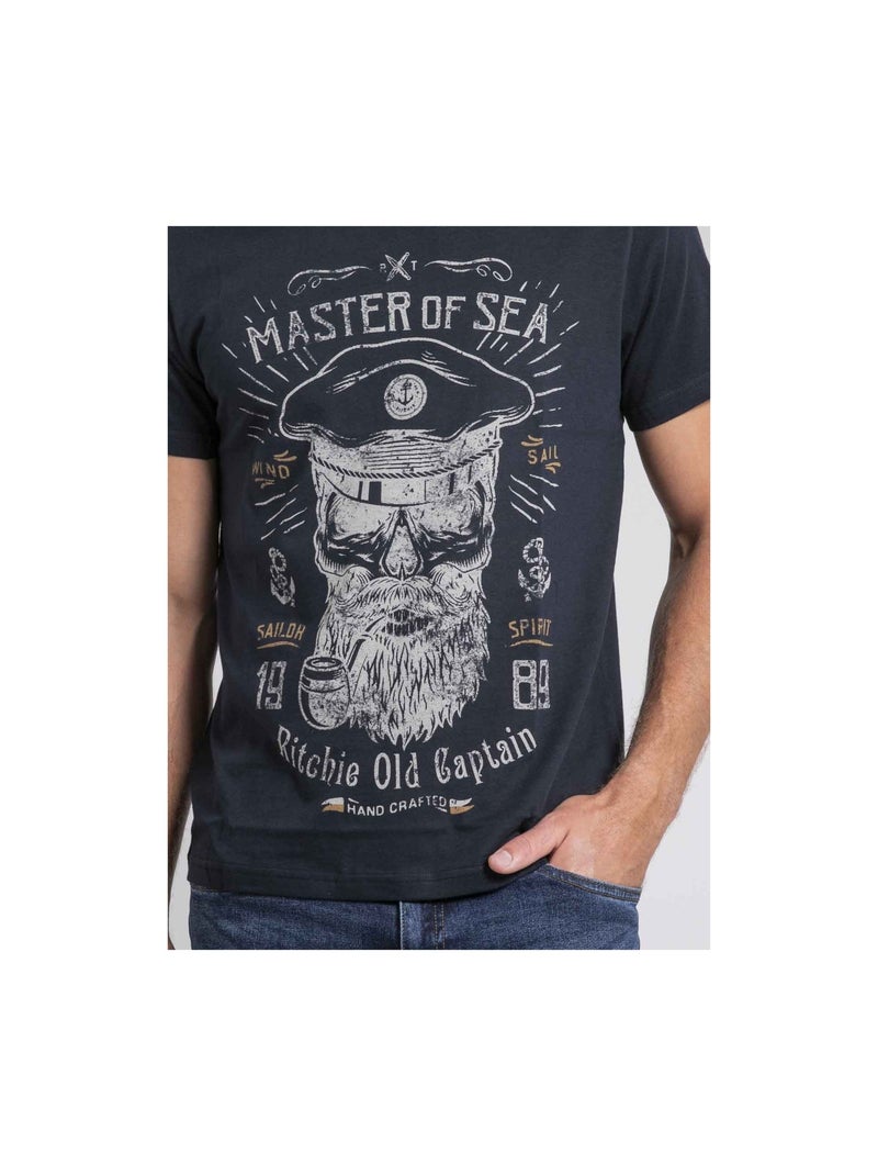 Camiseta cuello redondo de puro algodón JIMOSCAR Azul marino - Kiabi