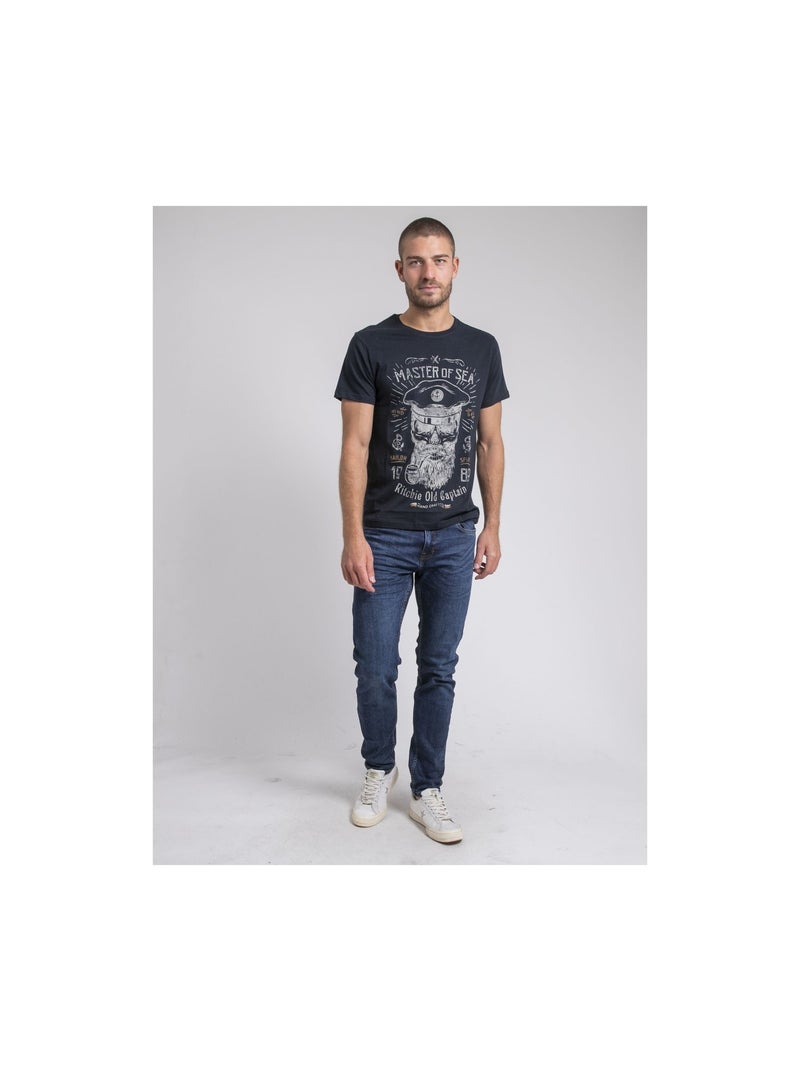 Camiseta cuello redondo de puro algodón JIMOSCAR Azul marino - Kiabi