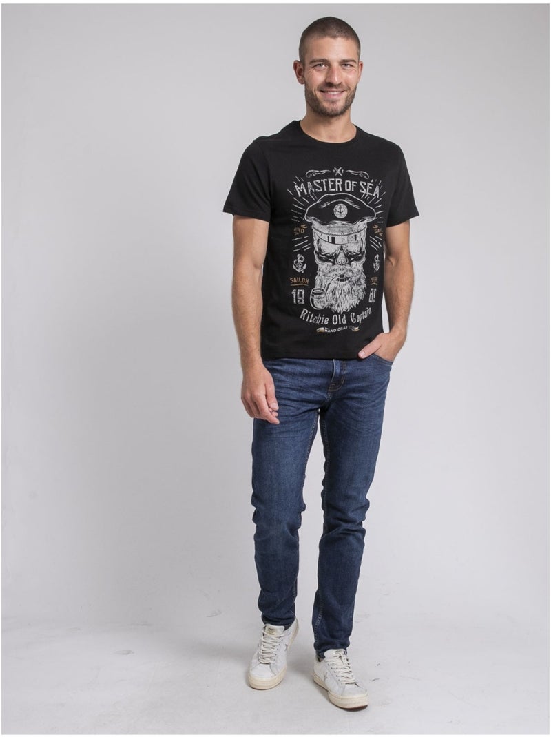 Camiseta cuello redondo de puro algodón JIMOSCAR Negro - Kiabi