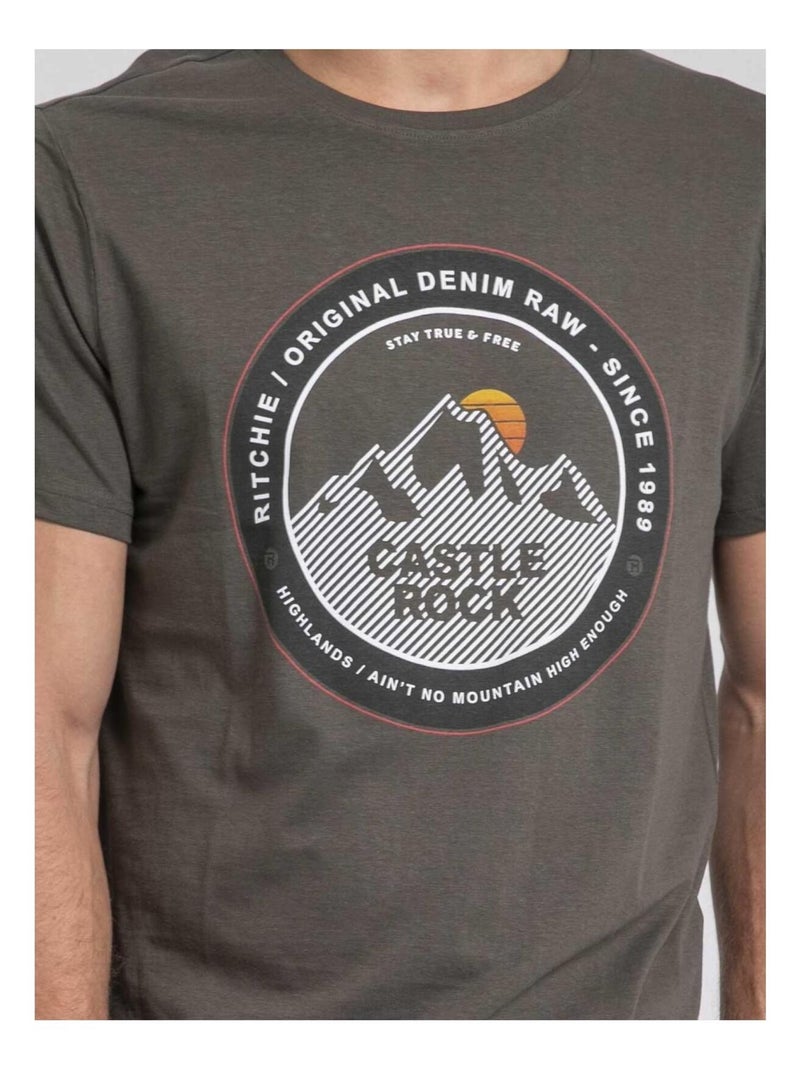 Camiseta cuello redondo de puro algodón JOROCK Caqui - Kiabi