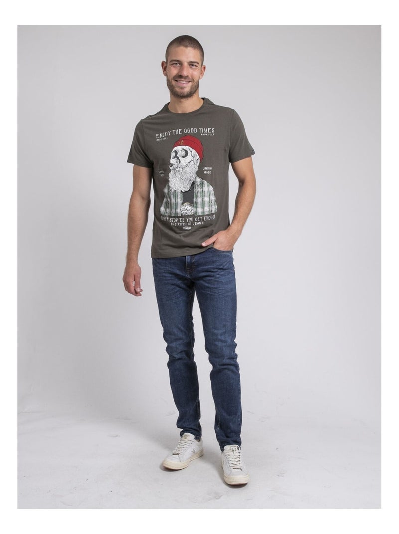 Camiseta cuello redondo de puro algodón JORUSTIX Caqui - Kiabi