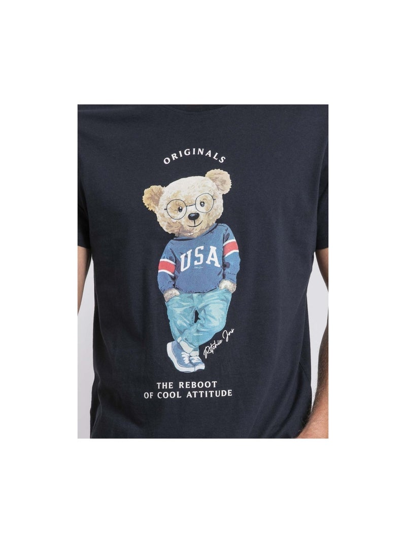 Camiseta cuello redondo de puro algodón JOULIO Azul marino - Kiabi