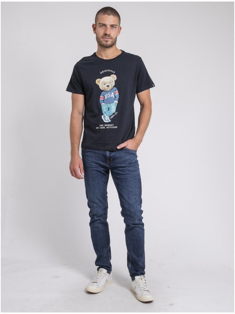 Camiseta cuello redondo de puro algodón JOULIO Azul marino - Kiabi