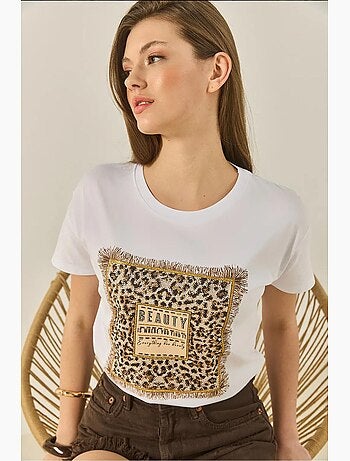 Camiseta cuello redondo estampado leopardo lucci