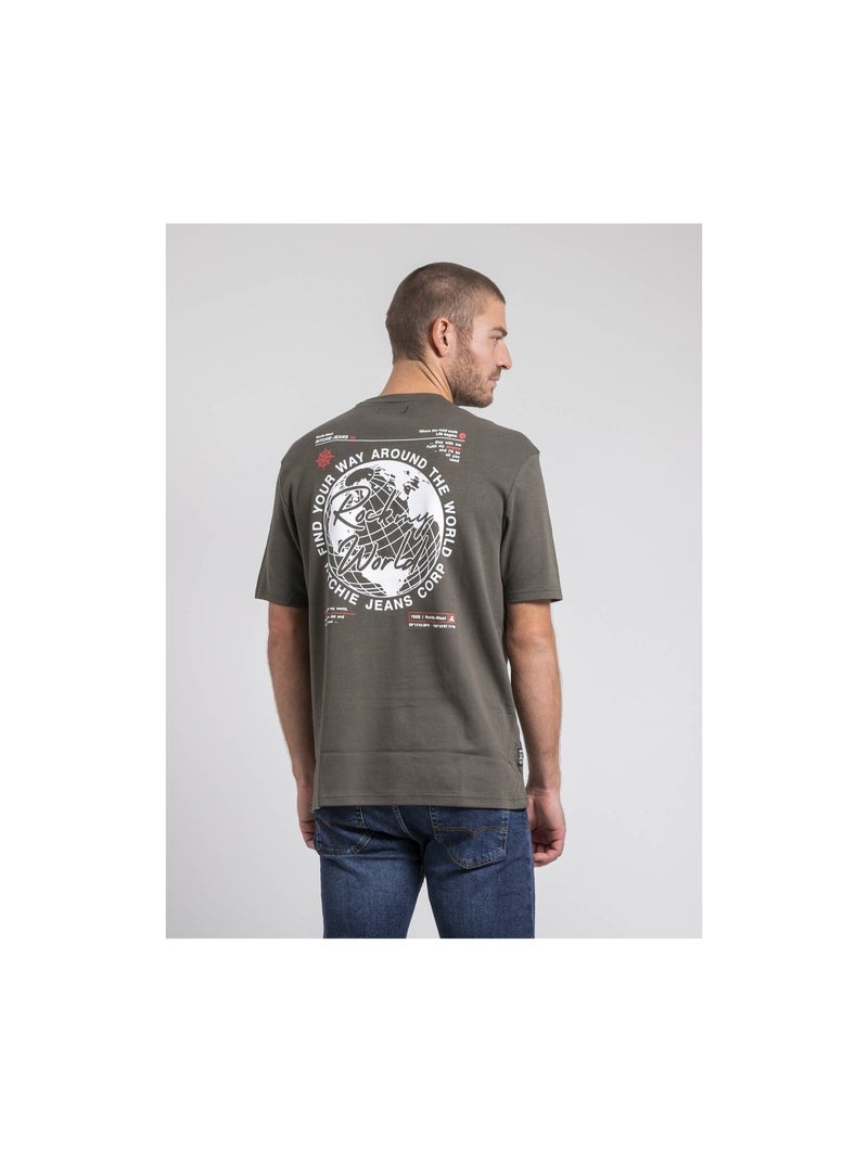 Camiseta cuello redondo oversize de puro algodón JOHART Caqui - Kiabi