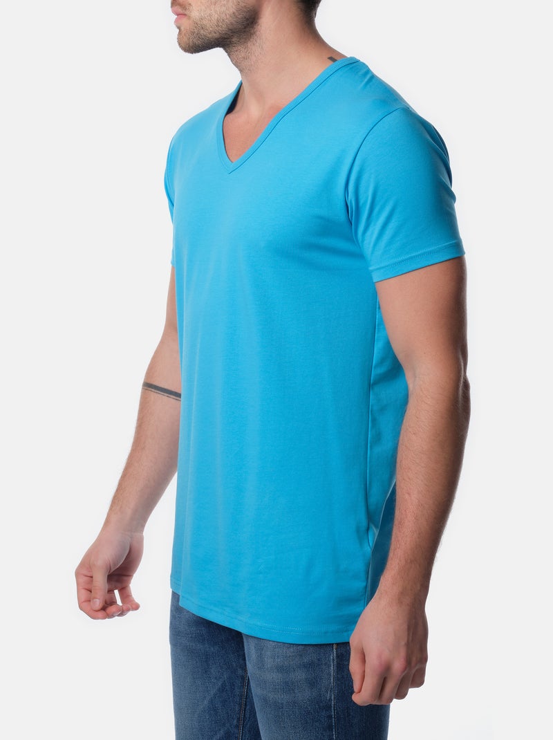 Camiseta cuello V unido Azul turquesa - Kiabi