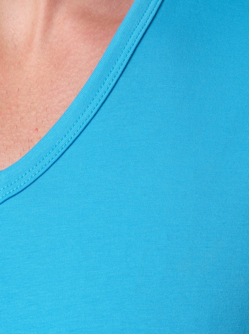 Camiseta cuello V unido Azul turquesa - Kiabi