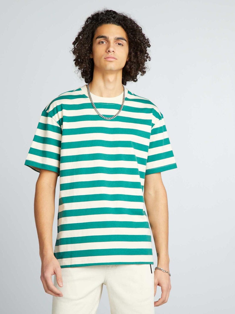 Camiseta de algodón a rayas BEIGE - Kiabi