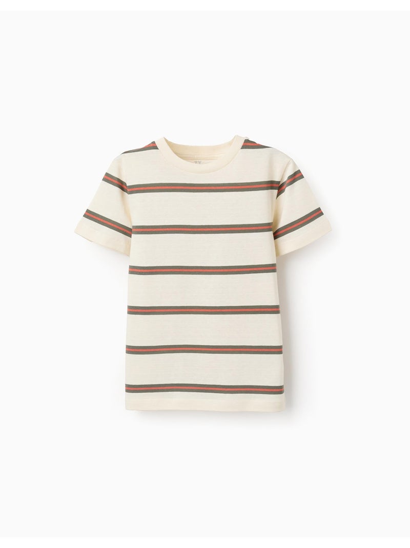 Camiseta de algodón a rayas Beige claro - Kiabi