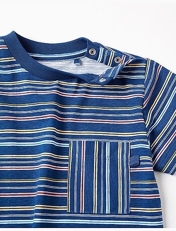 Camiseta de algodón a rayas con bolsillo en el pecho