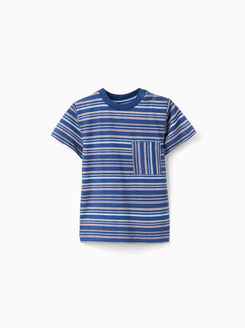 Camiseta de algodón a rayas con bolsillo en el pecho - Kiabi