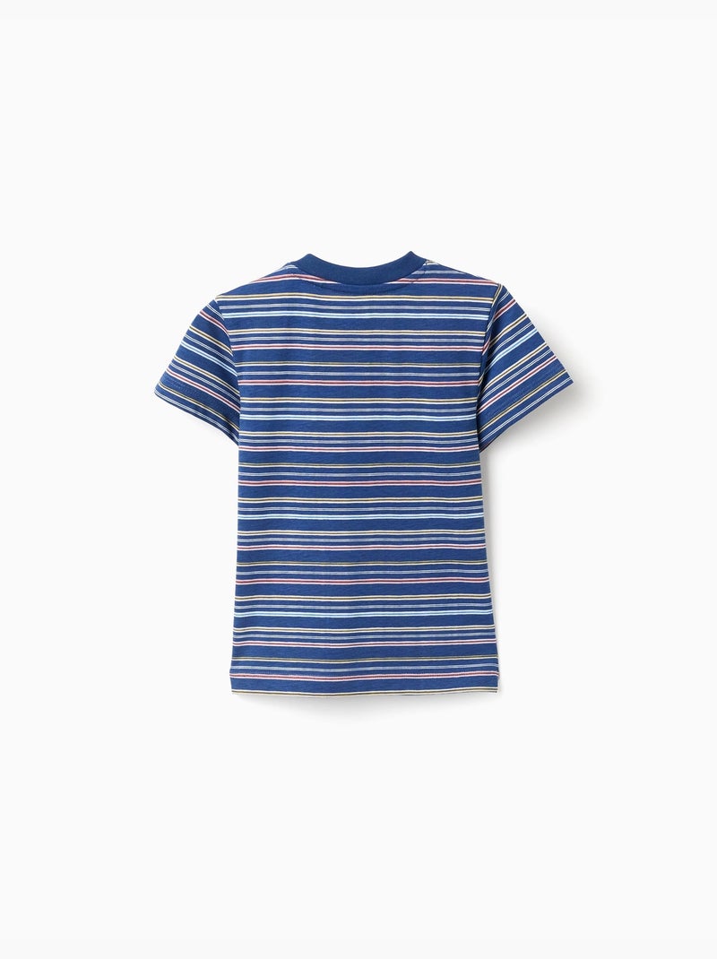 Camiseta de algodón a rayas con bolsillo en el pecho Azul oscuro - Kiabi