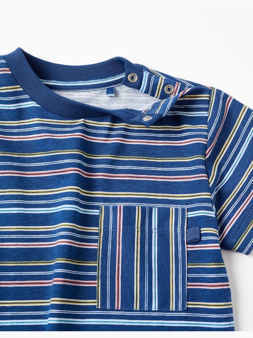 Camiseta de algodón a rayas con bolsillo en el pecho - Kiabi