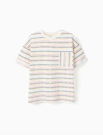 Camiseta de algodón a rayas con bolsillo en el pecho