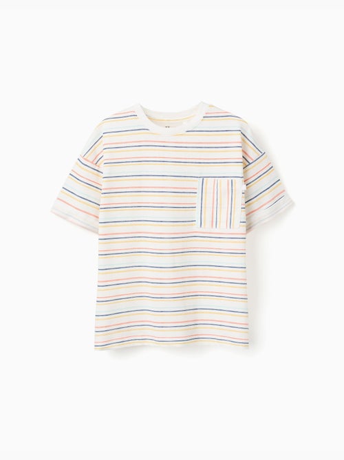 Camiseta de algodón a rayas con bolsillo en el pecho - Kiabi