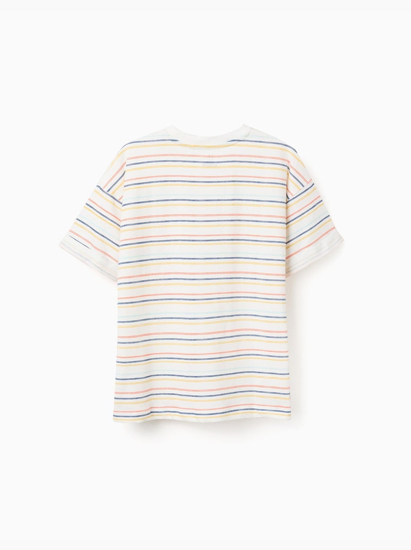 Camiseta de algodón a rayas con bolsillo en el pecho Beige claro - Kiabi