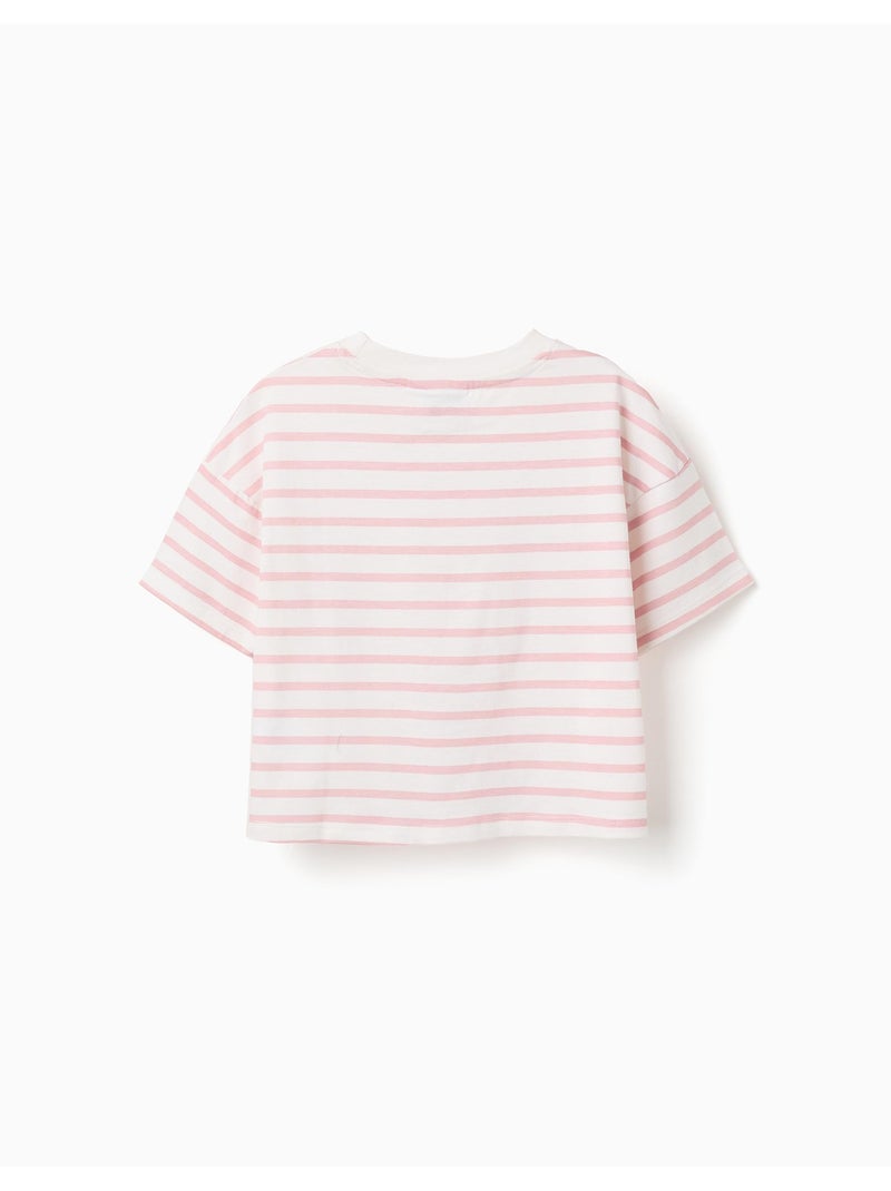 Camiseta de algodón a rayas con estampado Besties Rosa claro - Kiabi
