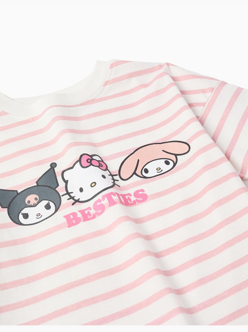 Camiseta de algodón a rayas con estampado Besties Rosa claro - Kiabi