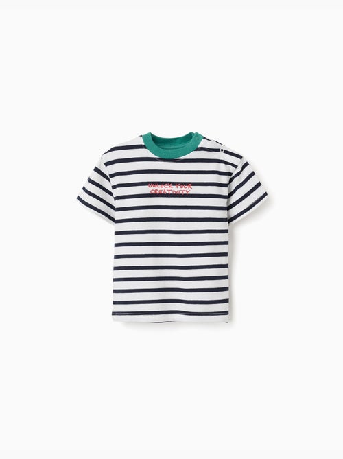 Camiseta de algodón a rayas con estampado - Kiabi