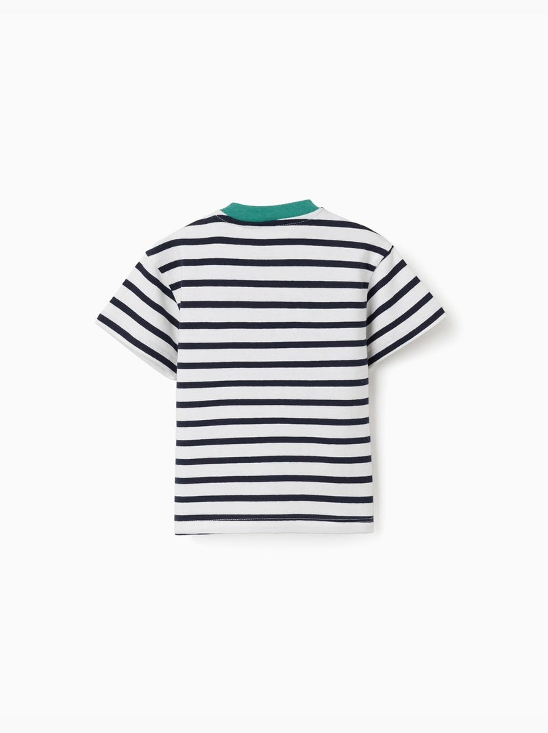 Camiseta de algodón a rayas con estampado Blanco - Kiabi