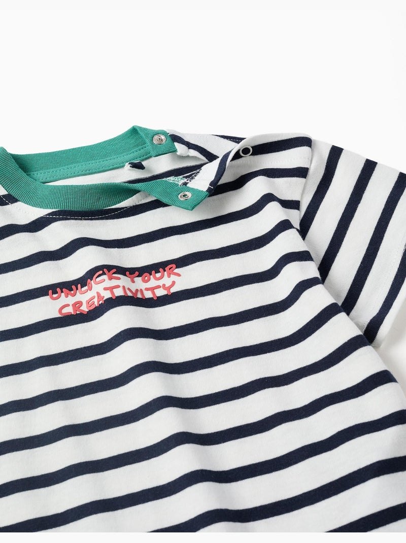 Camiseta de algodón a rayas con estampado Blanco - Kiabi