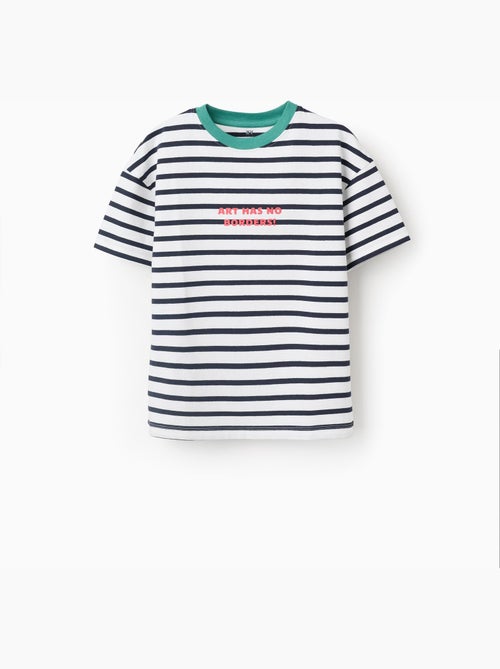 Camiseta de algodón a rayas con estampado - Kiabi