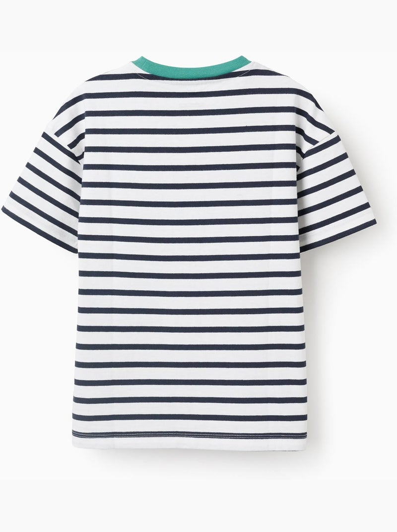 Camiseta de algodón a rayas con estampado Blanco - Kiabi