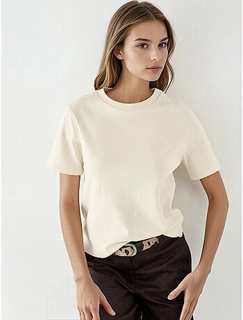 Camiseta de algodón acanalada con cuello redondo busem