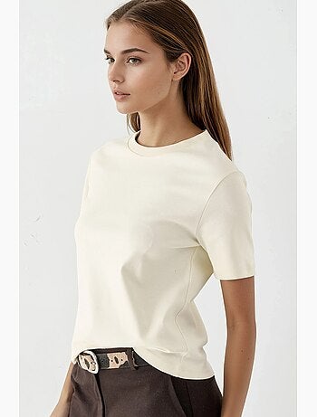 Camiseta de algodón acanalada con cuello redondo busem