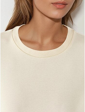 Camiseta de algodón acanalada con cuello redondo busem