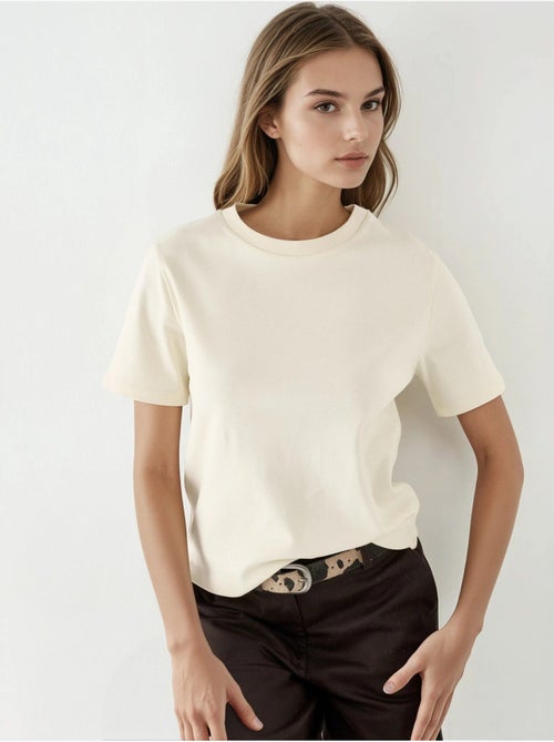 Camiseta de algodón acanalada con cuello redondo busem - Kiabi