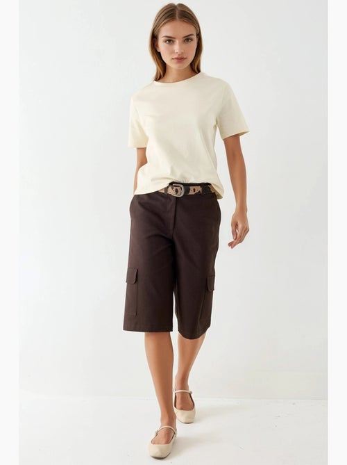 Camiseta de algodón acanalada con cuello redondo busem - Kiabi