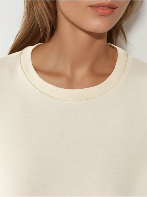 Camiseta de algodón acanalada con cuello redondo busem - Kiabi