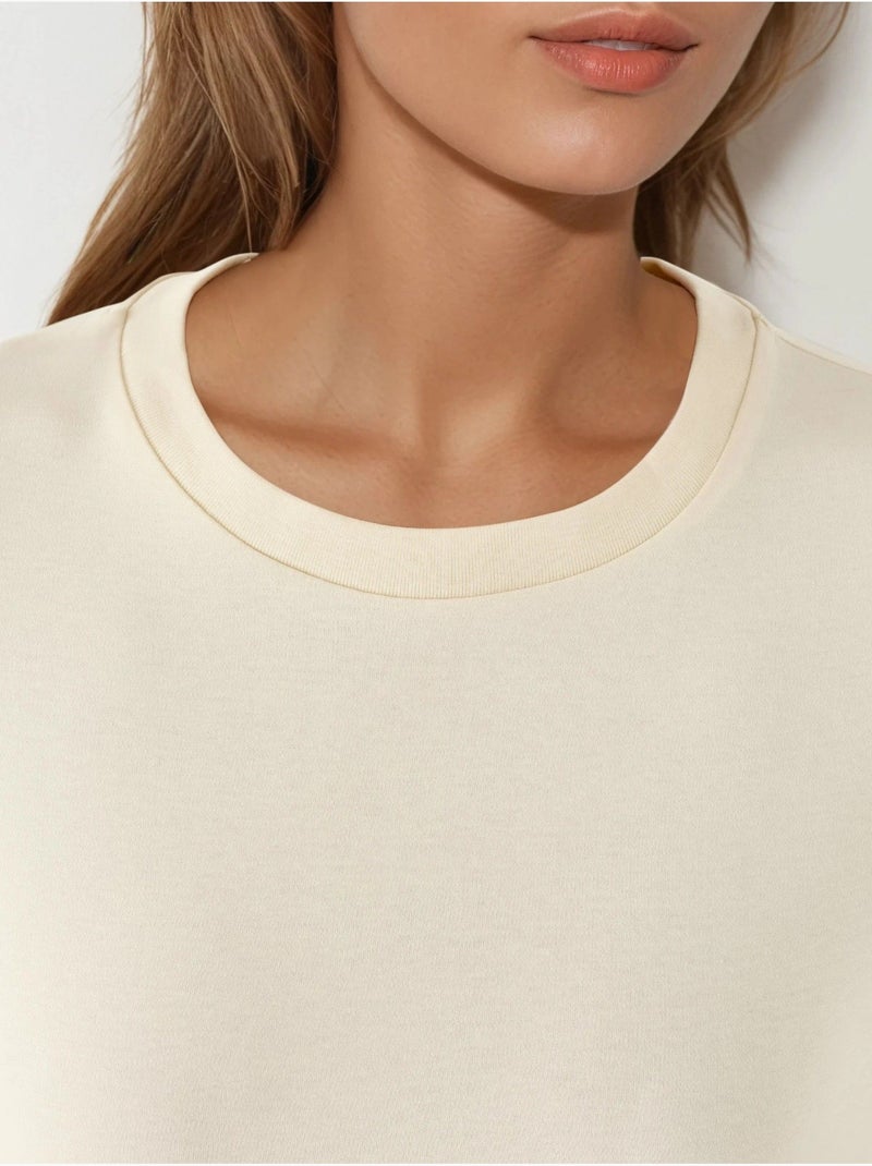 Camiseta de algodón acanalada con cuello redondo busem Amarillo limón - Kiabi