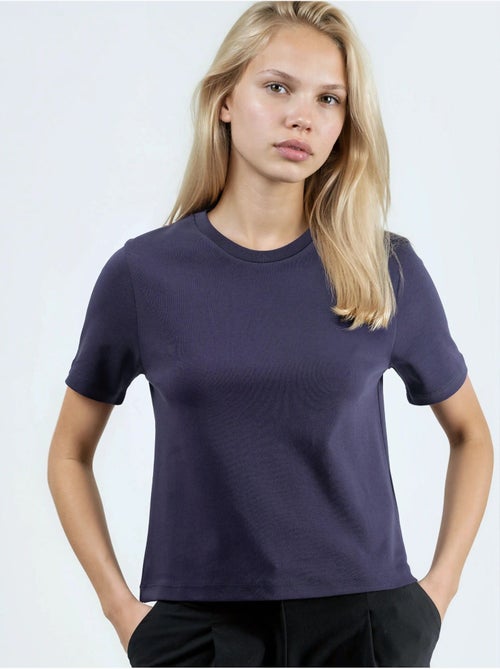 Camiseta de algodón acanalada con cuello redondo busem - Kiabi