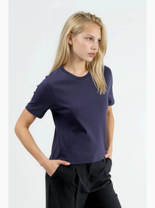 Camiseta de algodón acanalada con cuello redondo busem - Kiabi
