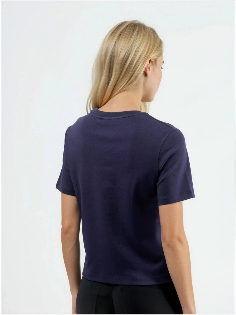 Camiseta de algodón acanalada con cuello redondo busem Azul marino - Kiabi