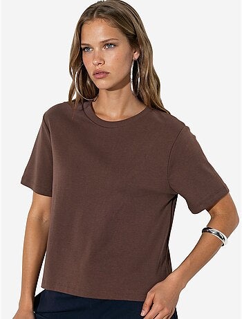 Camiseta de algodón acanalada con cuello redondo busem