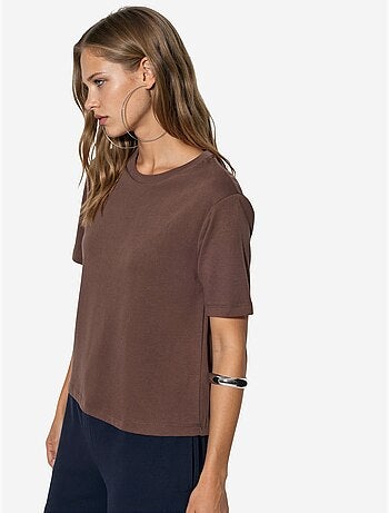 Camiseta de algodón acanalada con cuello redondo busem
