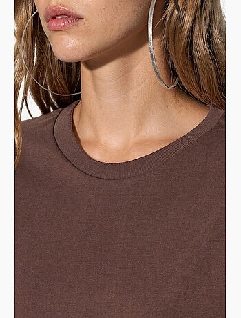 Camiseta de algodón acanalada con cuello redondo busem