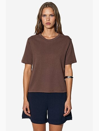 Camiseta de algodón acanalada con cuello redondo busem