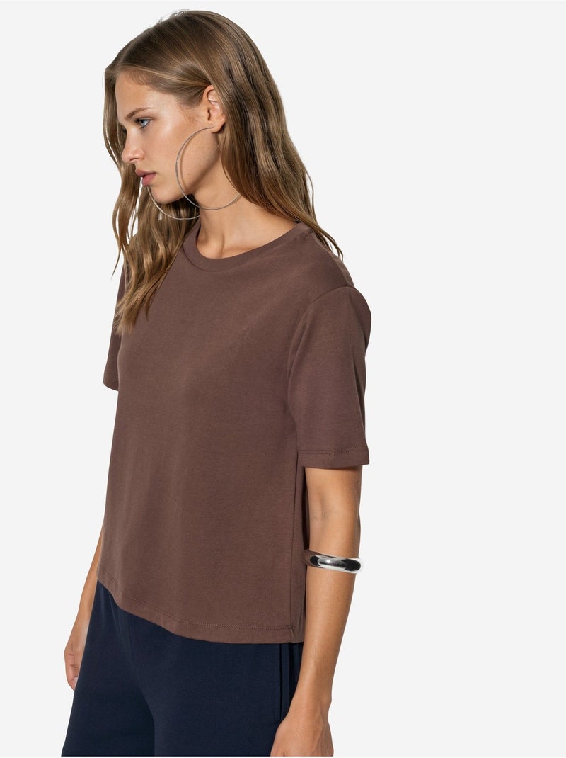 Camiseta de algodón acanalada con cuello redondo busem Marrón - Kiabi