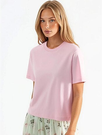 Camiseta de algodón acanalada con cuello redondo busem