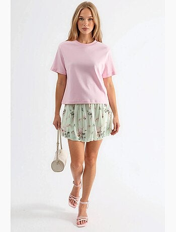 Camiseta de algodón acanalada con cuello redondo busem