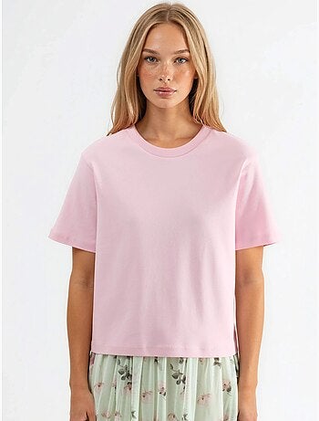 Camiseta de algodón acanalada con cuello redondo busem