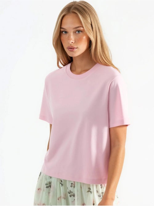 Camiseta de algodón acanalada con cuello redondo busem - Kiabi