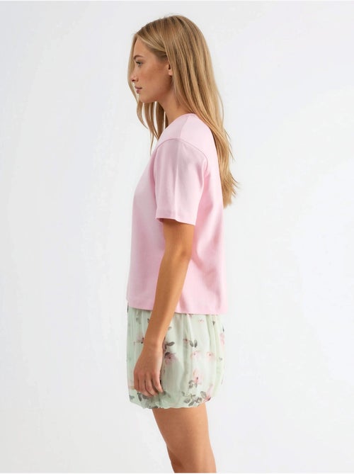 Camiseta de algodón acanalada con cuello redondo busem - Kiabi