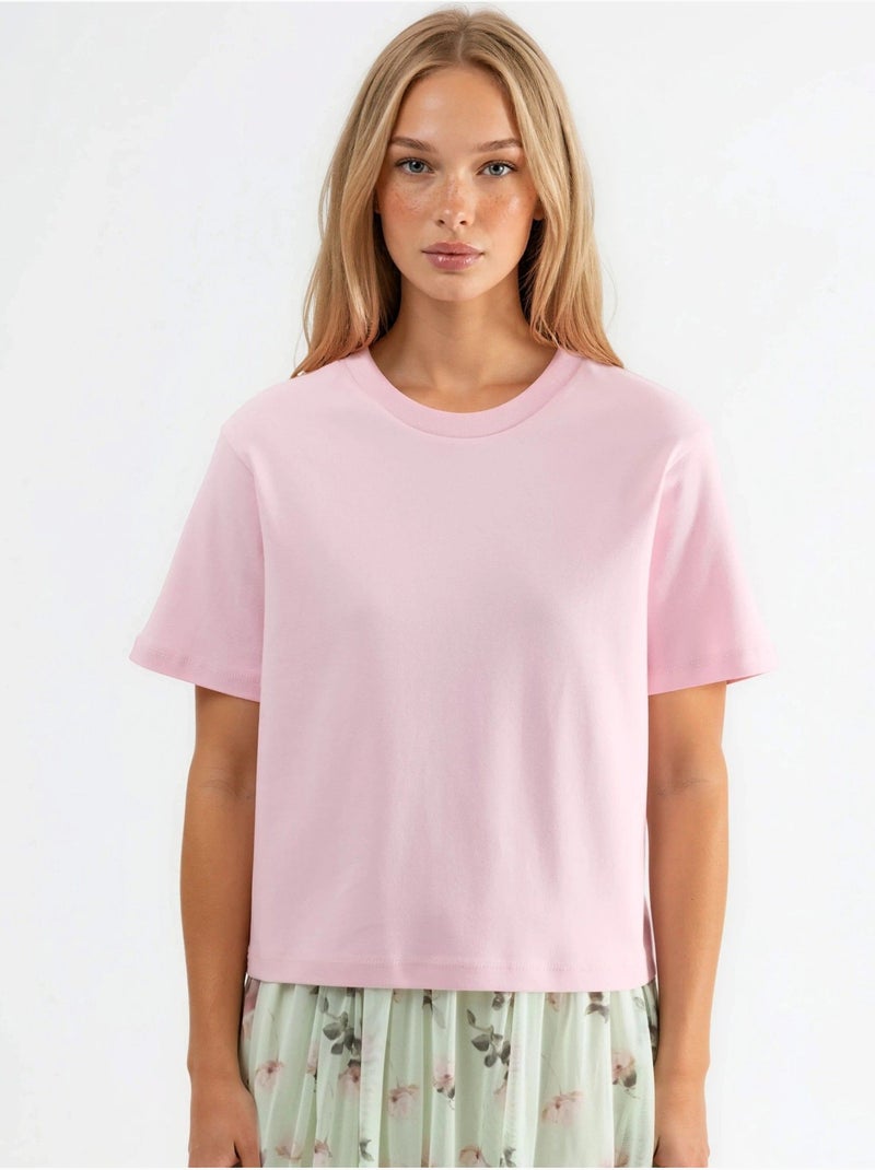 Camiseta de algodón acanalada con cuello redondo busem Rosa pálido - Kiabi